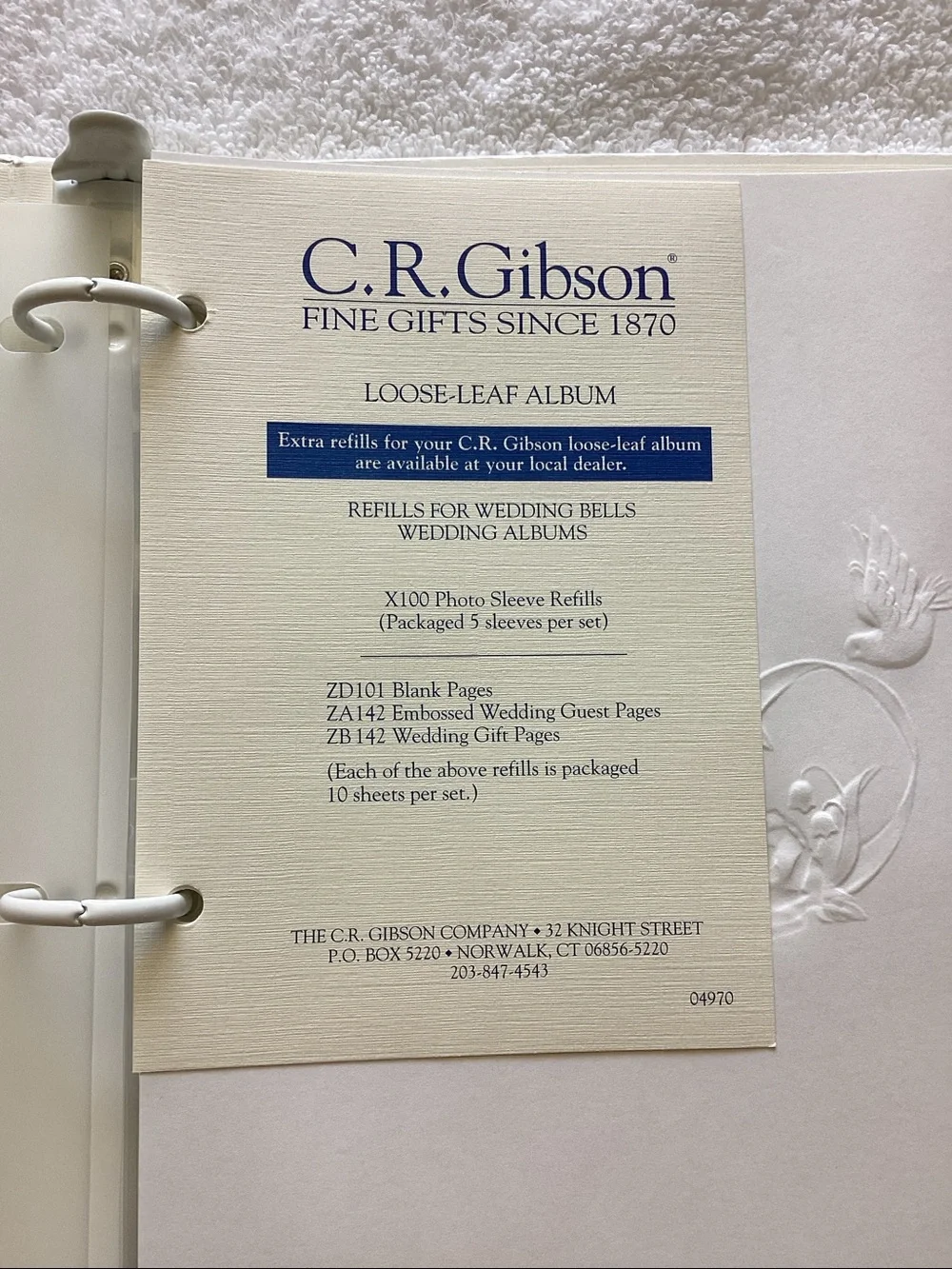 Gibson Ivory Loose-Leaf Album Insert Sheet